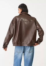 Maeva Leather Effect Jacket - Brown - L