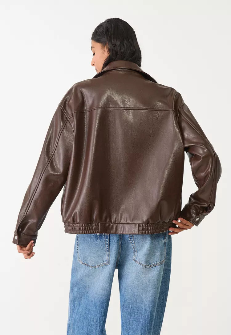 Maeva Leather Effect Jacket - Brown - L