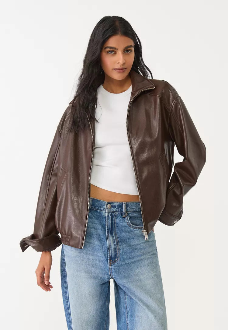Maeva Leather Effect Jacket - Brown - XS