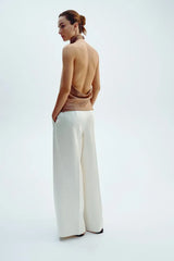 Noor Satin Neck Top - White - L