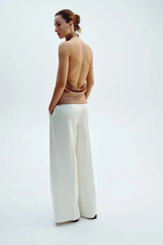 Noor Satin Neck Top - White - L