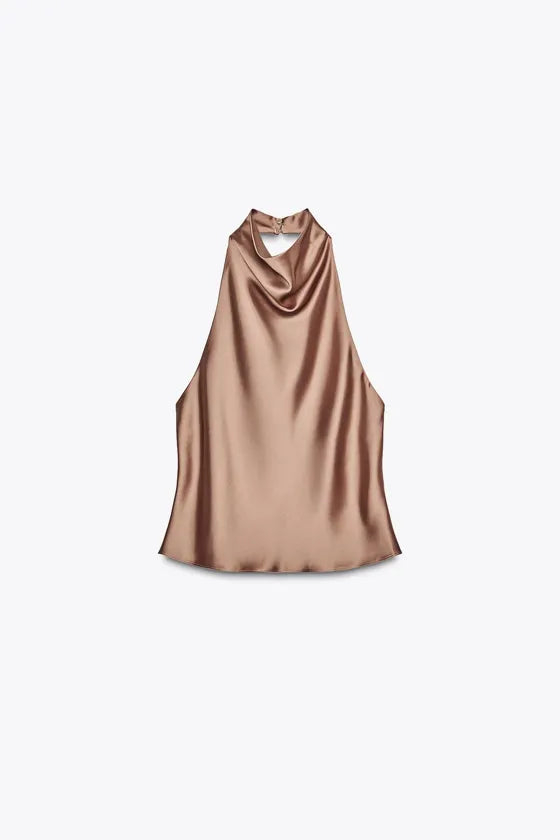 Noor Satin Neck Top - White - XL