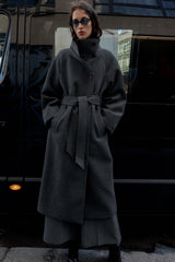 Adriana Wool Belt Coat - Grey - XS