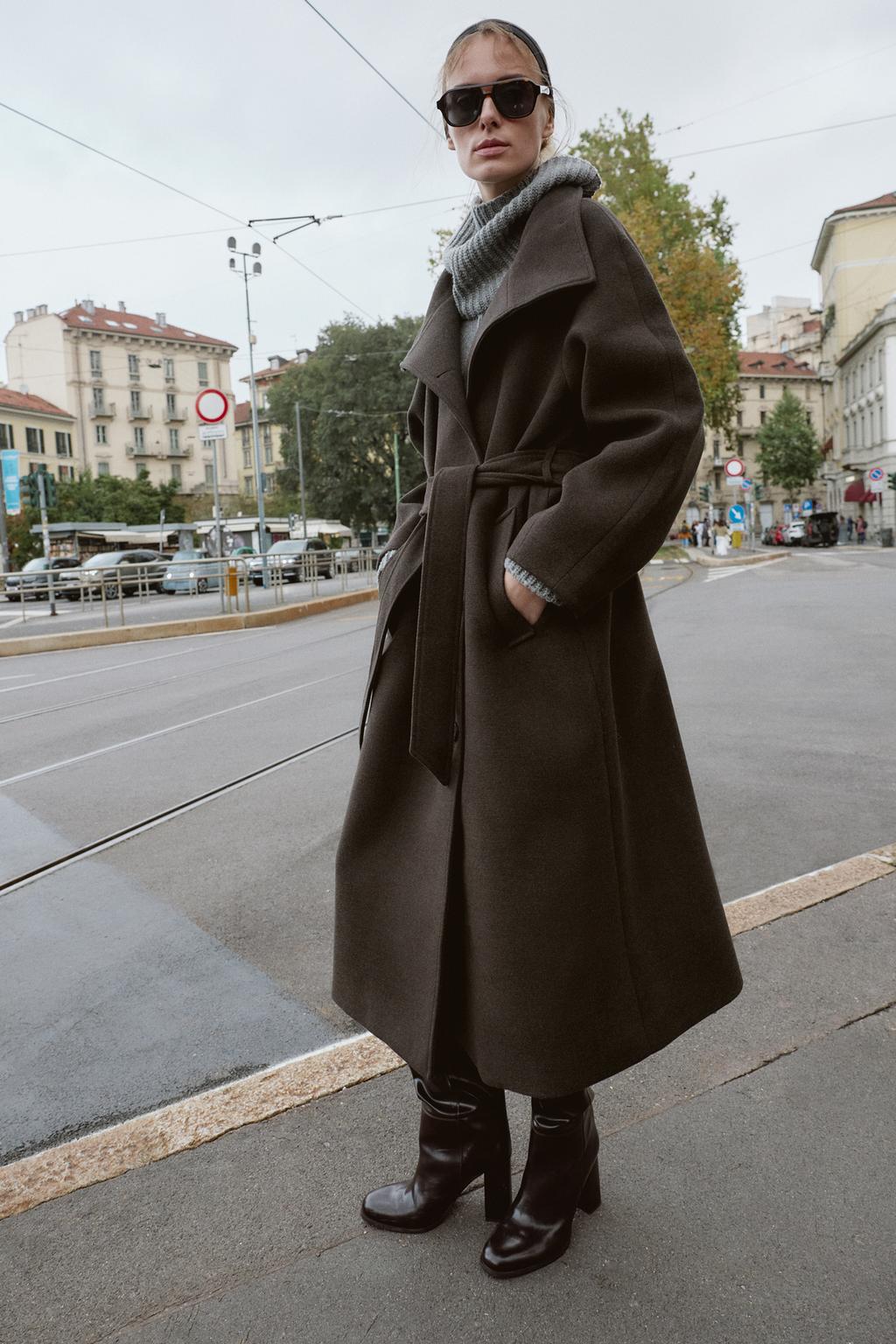 Adriana Wool Belt Coat - Brown - XL