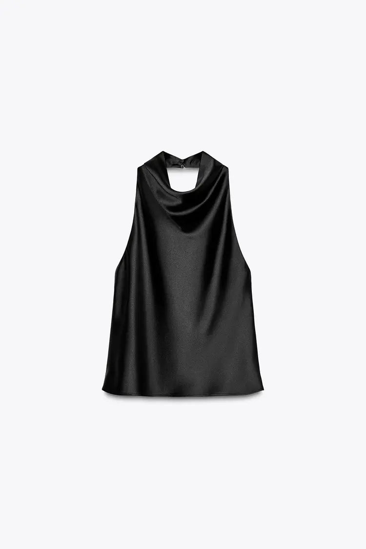 Noor Satin Neck Top - Bronze - XXL