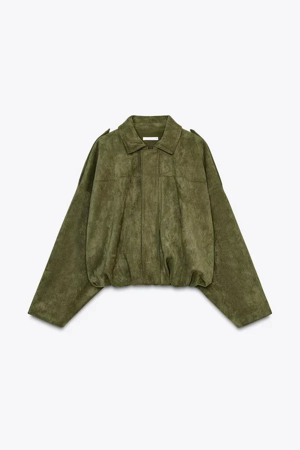 Elina Suede Bomber Jacket - Mid Khaki - XL