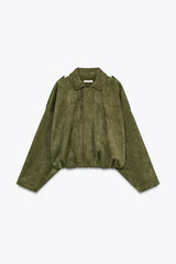 Elina Suede Bomber Jacket - Mid Khaki - XL