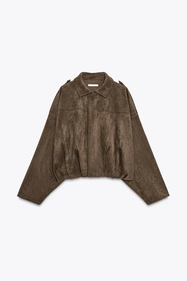 Elina Suede Bomber Jacket - Dark Brown - L