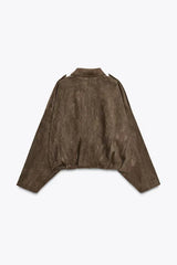 Elina Suede Bomber Jacket - Dark Brown - XL