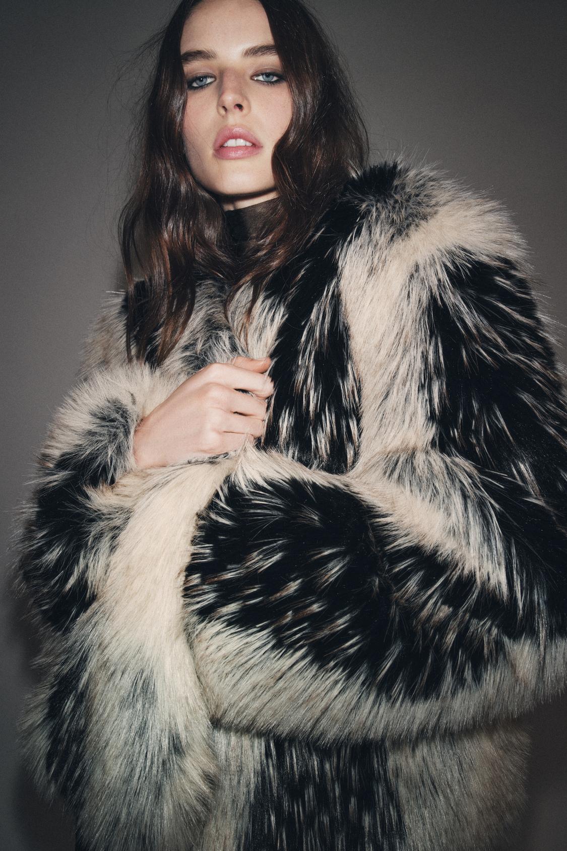 Emilia Faux Fur Coat - White/Black - S