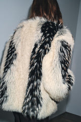 Emilia Faux Fur Coat - White/Black - M