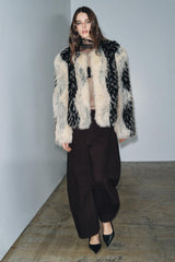 Emilia Faux Fur Coat - White/Black - L