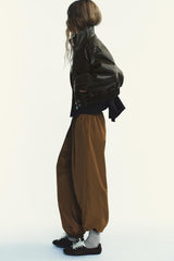 Ariel Leather Jacket - Khaki - L