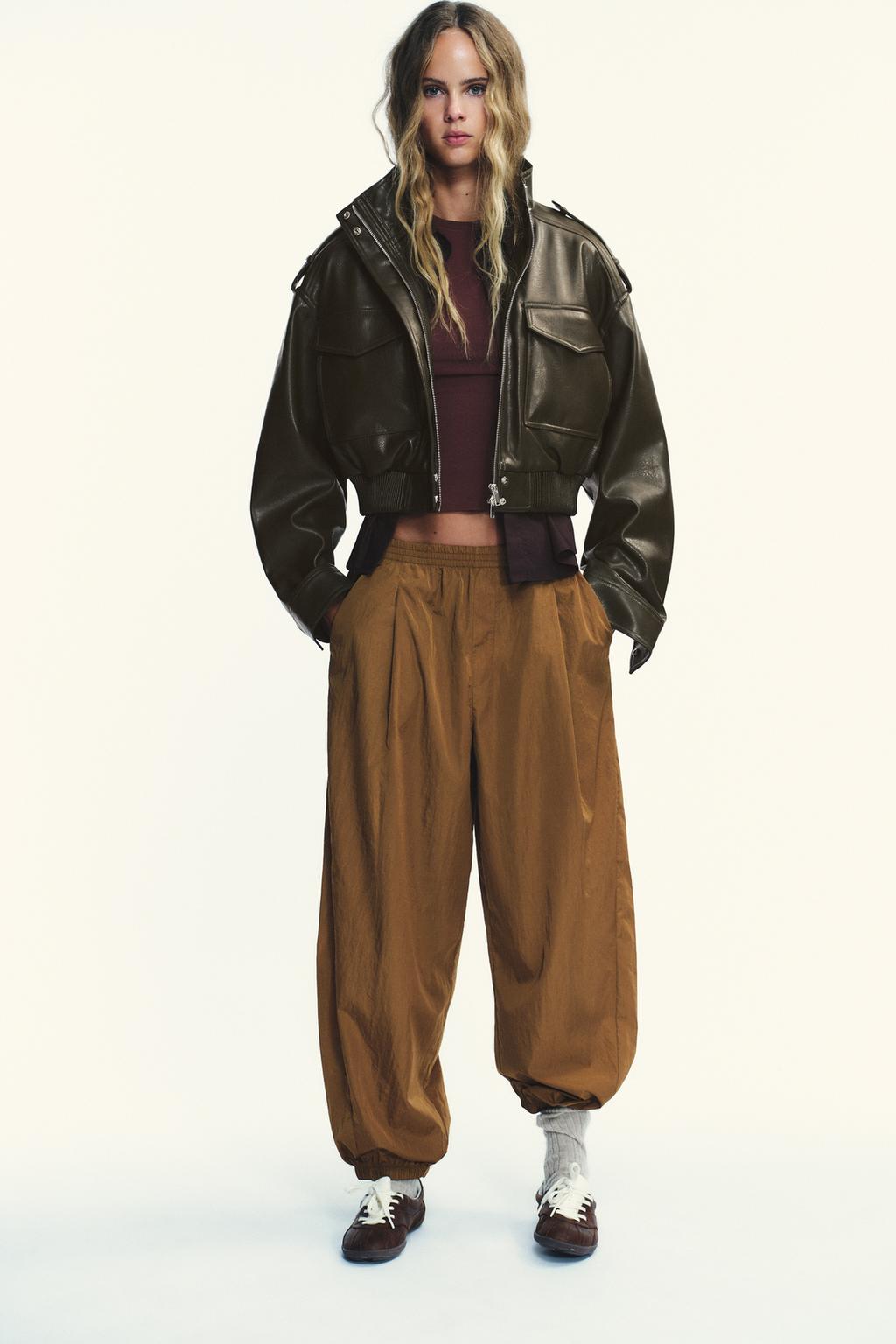 Ariel Leather Jacket - Khaki - S