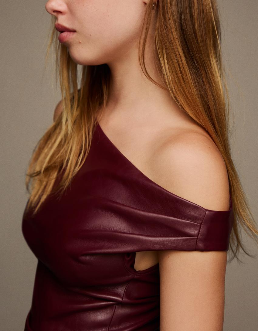 Sofia Leather Mini Dress - Bordeaux - M