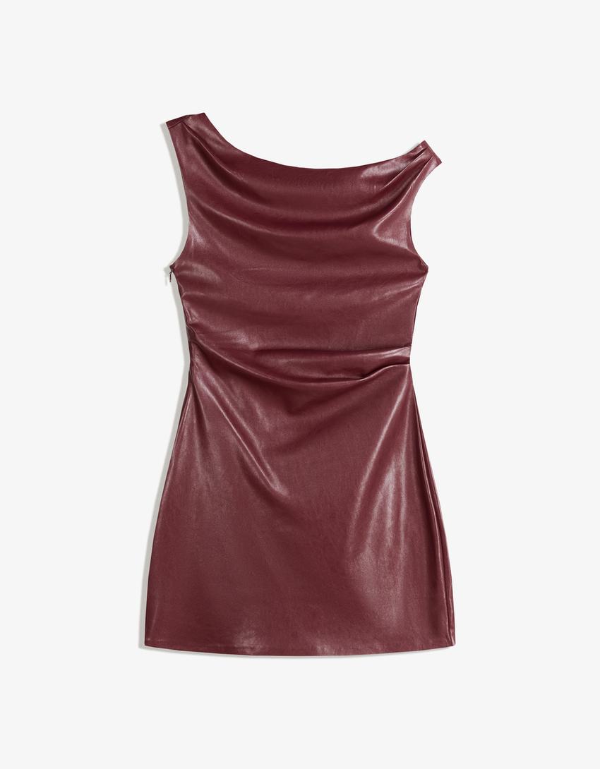 Sofia Leather Mini Dress - Bordeaux - L