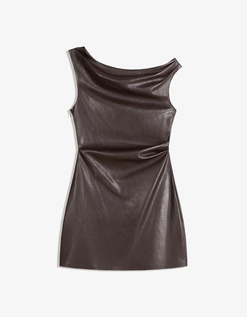 Sofia Leather Mini Dress - Brown - L