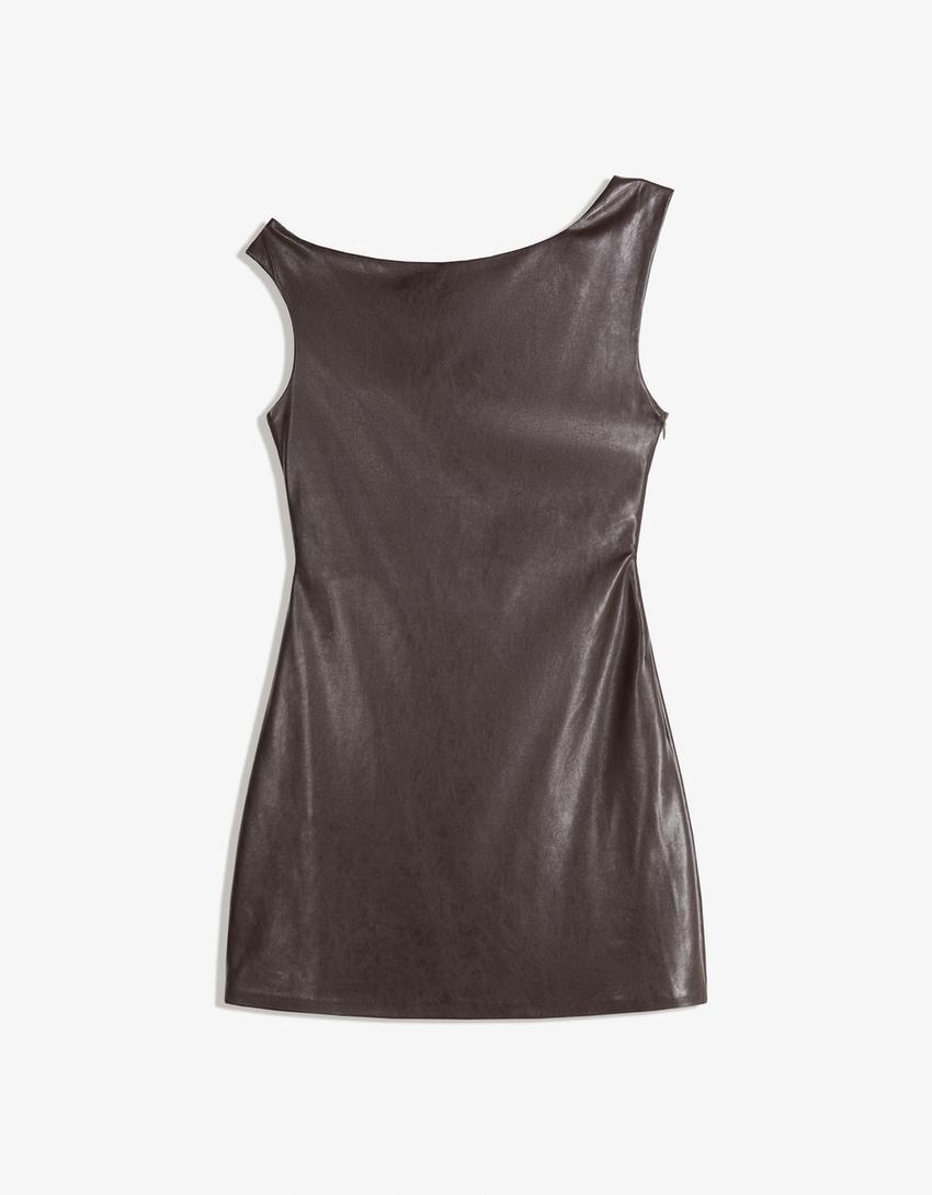 Sofia Leather Mini Dress - Brown - XL