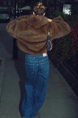 Tess Faux Fur Coat - Brown - L