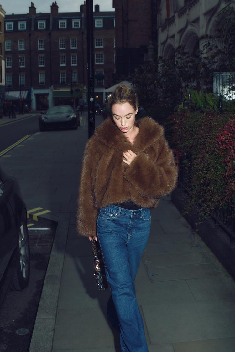 Tess Faux Fur Coat - Brown - XL