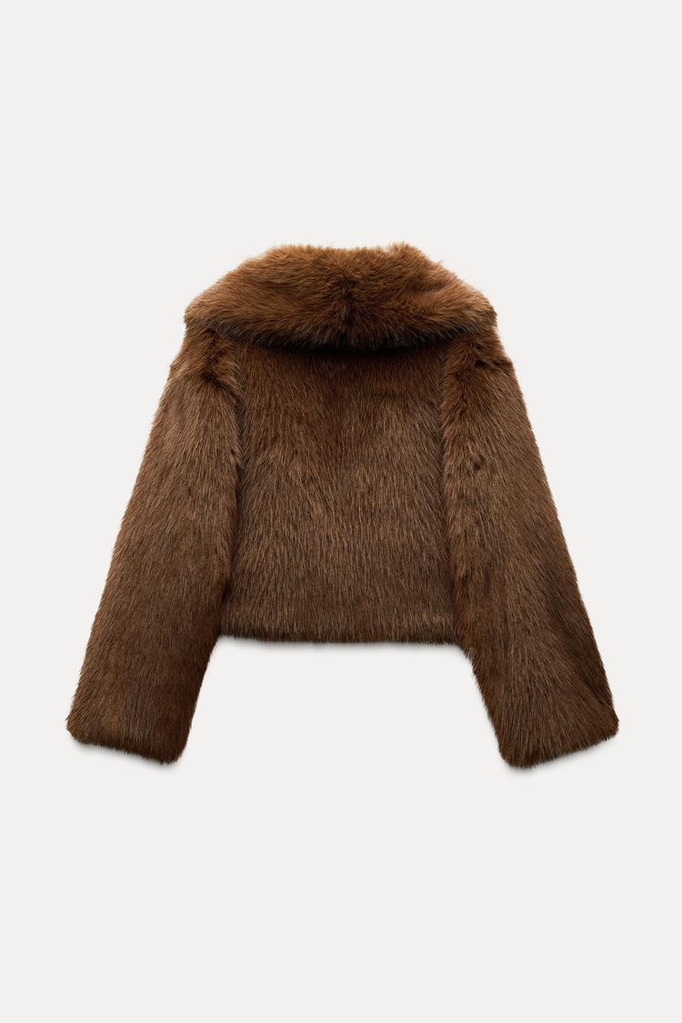 Tess Faux Fur Coat - Brown - M