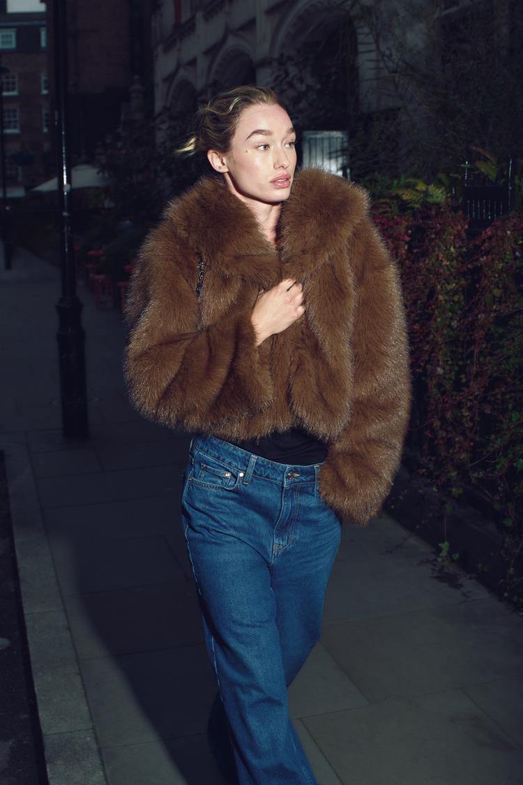 Tess Faux Fur Coat - Brown - XS