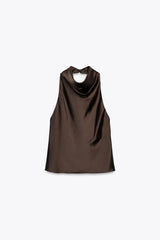 Noor Satin Neck Top - Bronze - XS