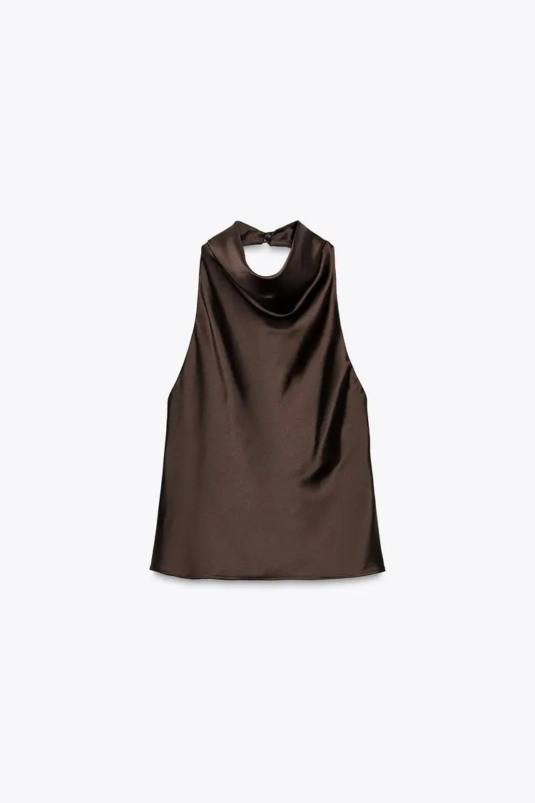 Noor Satin Neck Top - Bronze - XS