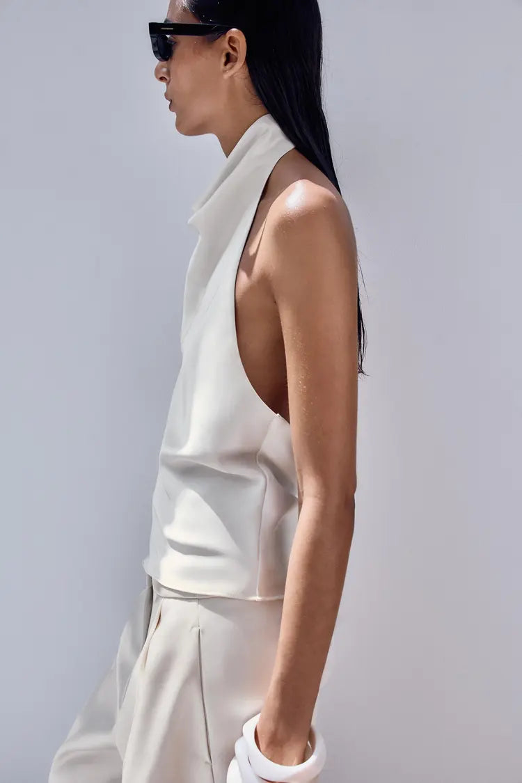 Noor Satin Neck Top - White - S