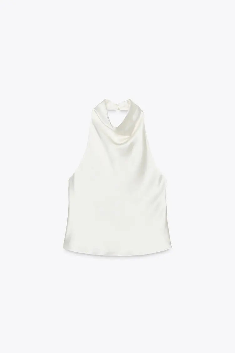 Noor Satin Neck Top - White - XS
