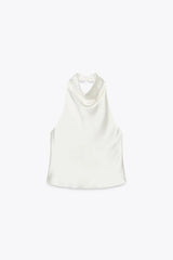 Noor Satin Neck Top - White - XS