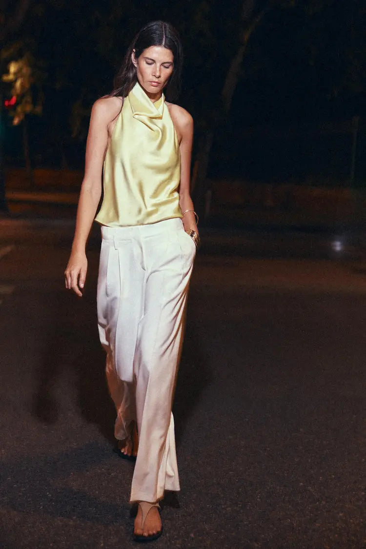 Noor Satin Neck Top - Brown - XL