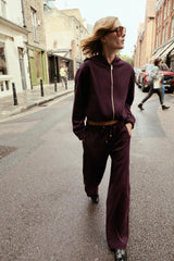 Aria Zipped Tracksuit Set - Burgundy - XS