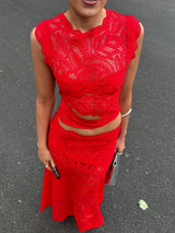 Roselle Lace Co-ord Set - Red - M/10