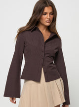 Jess Pinstripe Blouse - Brown - S