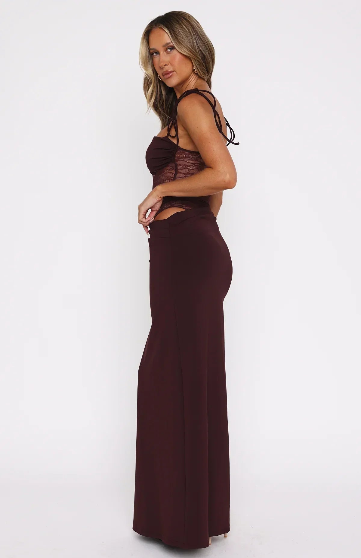 Sienna Lace Maxi Dress - Burgundy - XS