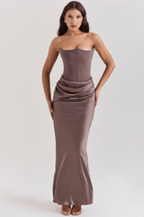 Bella | Elegant Strapless Dress - Brown - UK 4