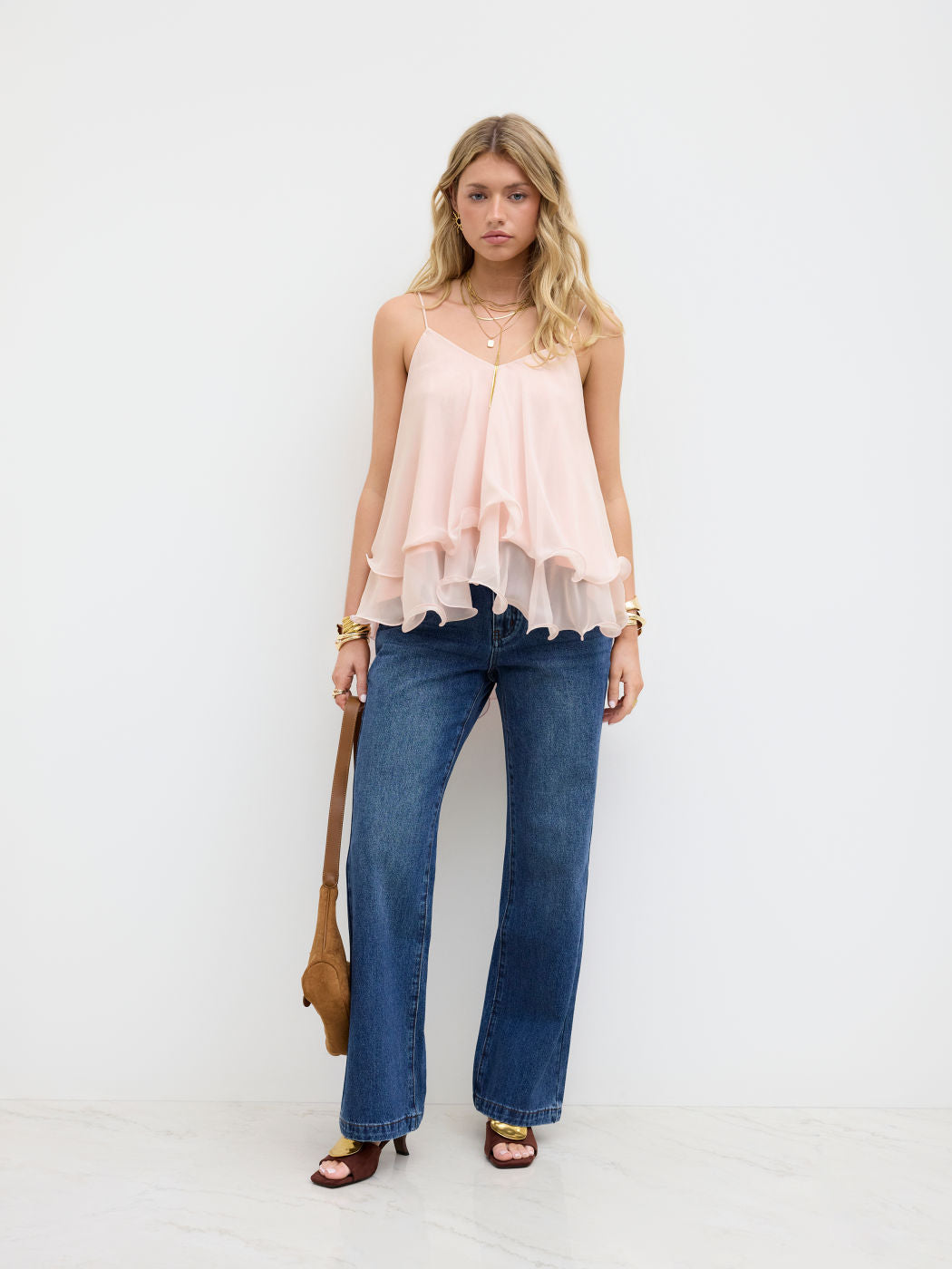Arabella Ruffle mesh top - Pink - S