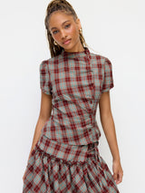 Jessie Plaid Blouse - Wine Red - XS