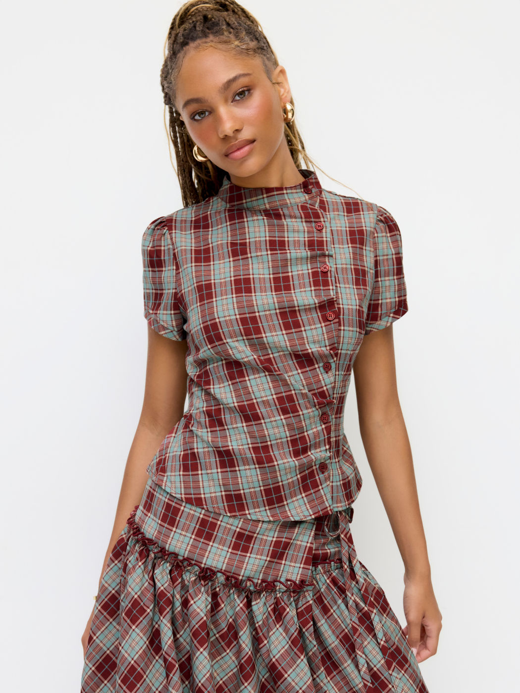 Jessie Plaid Blouse - Wine Red - XS