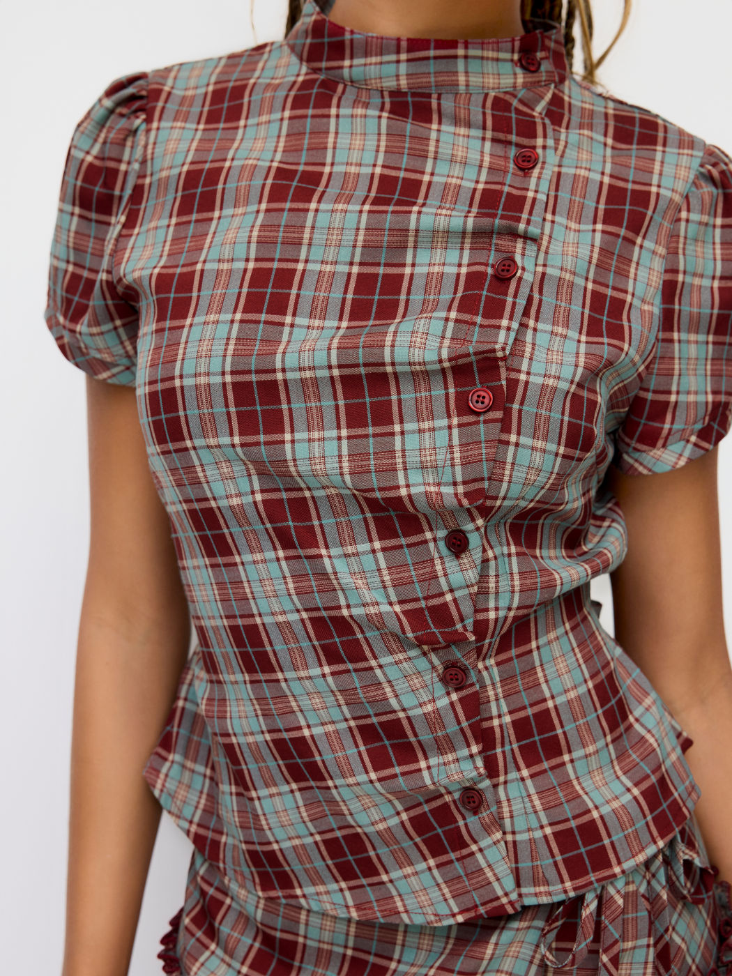Jessie Plaid Blouse - Wine Red - S