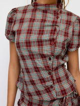 Jessie Plaid Blouse - Wine Red - S