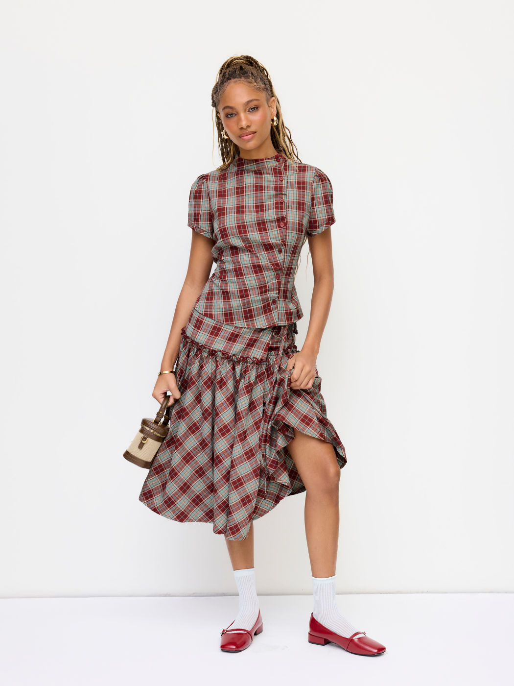 Jessie Plaid Blouse - Wine Red - M