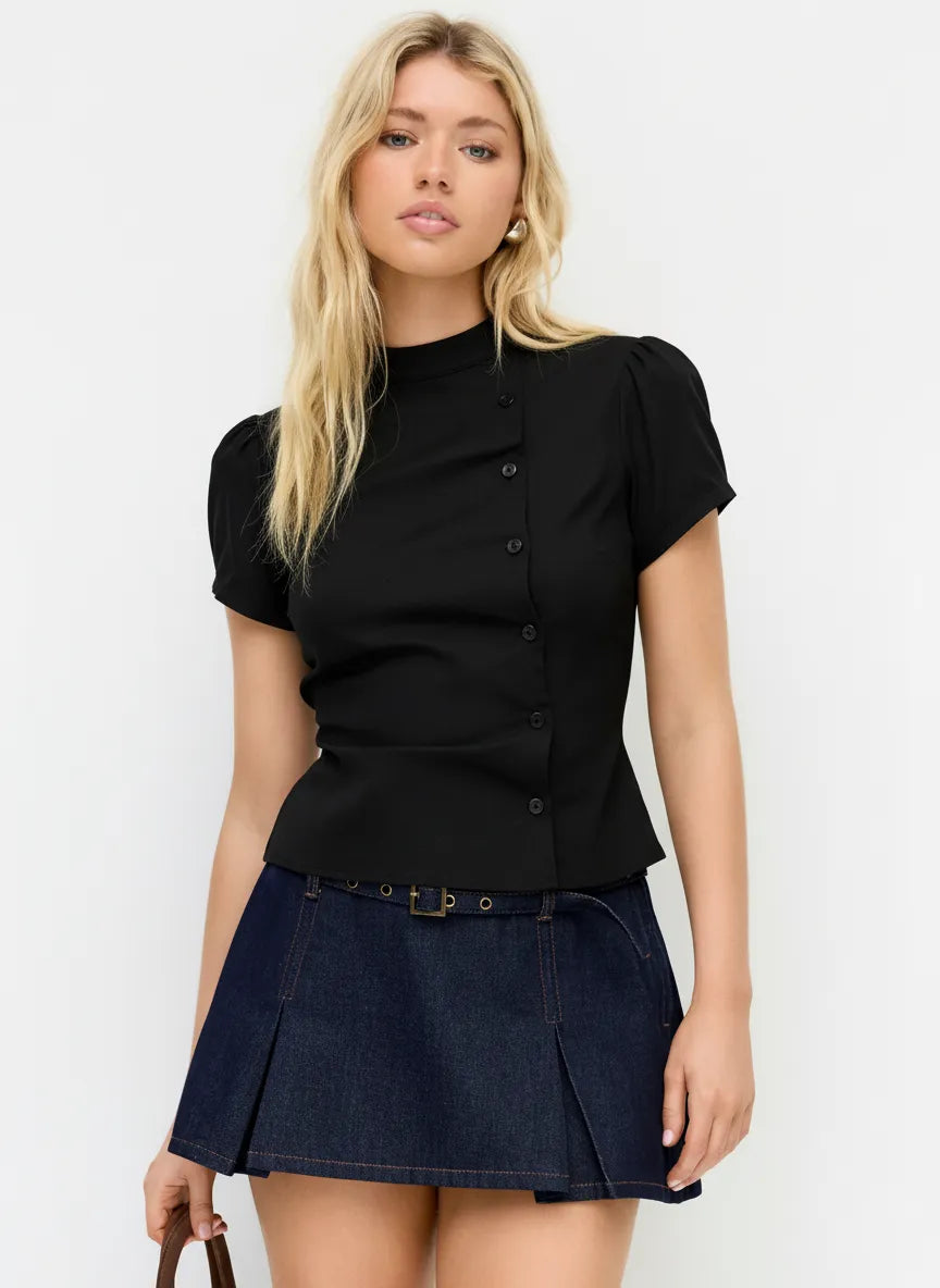 Jessie Plaid Blouse - Black - XS