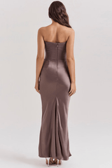Bella | Elegant Strapless Dress - Brown - UK 10