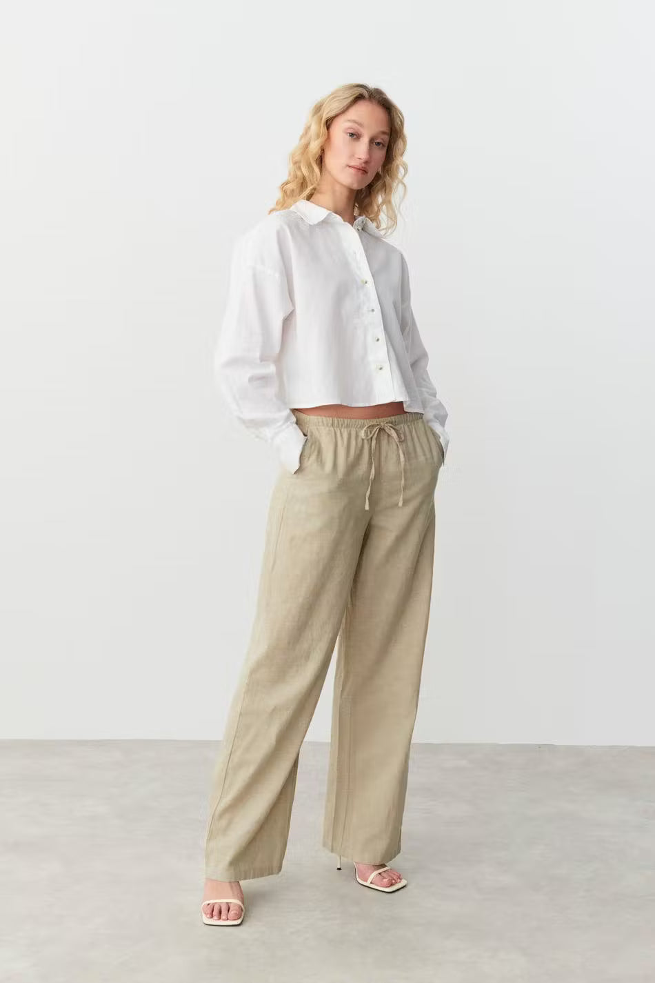 Amaya Linen Blend Trousers - White - UK 12 (L)