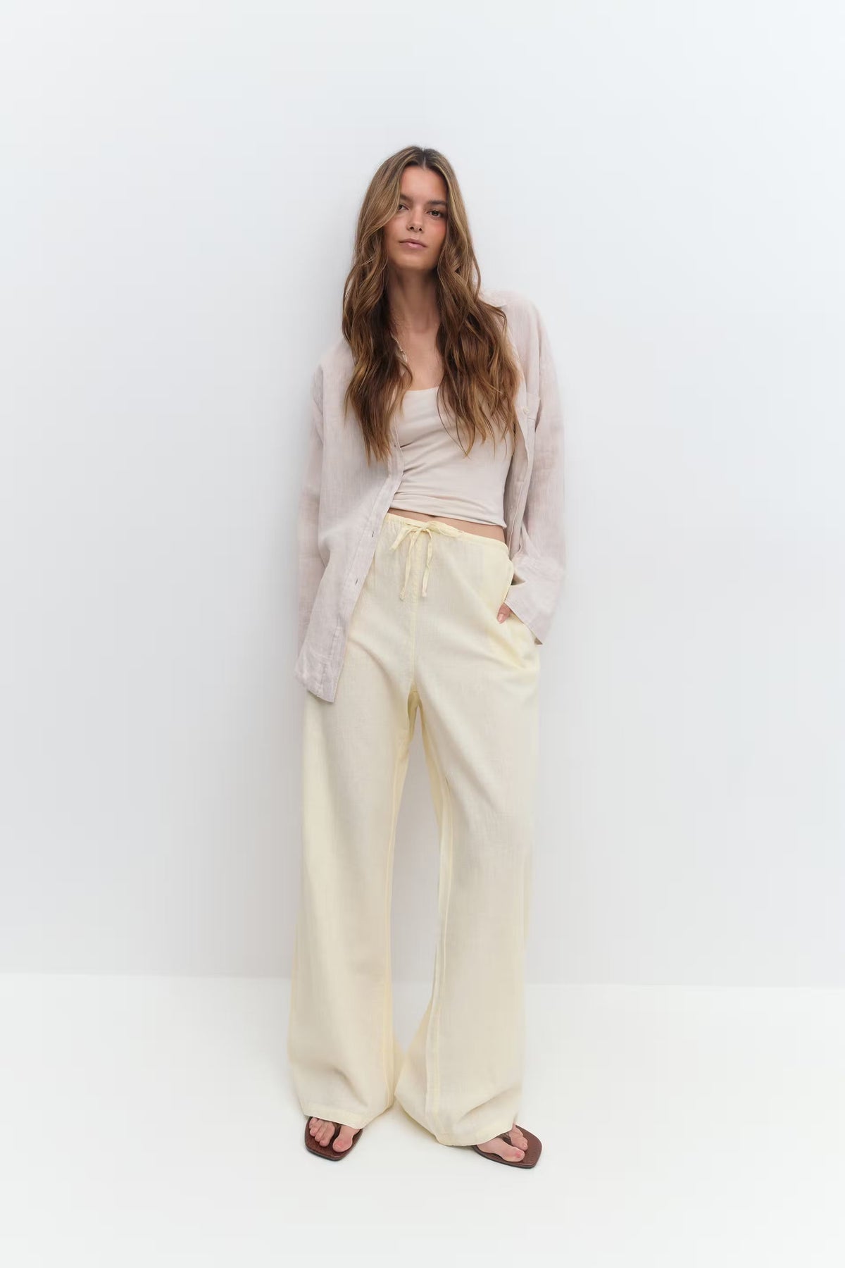 Amaya Linen Blend Trousers - Beige - UK 14 (XL)