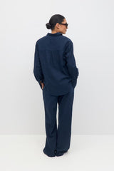 Amaya Linen Blend Shirt - Navy - XS