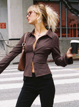 Jess Pinstripe Blouse - Brown - XL