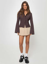 Jess Pinstripe Blouse - Brown - XS